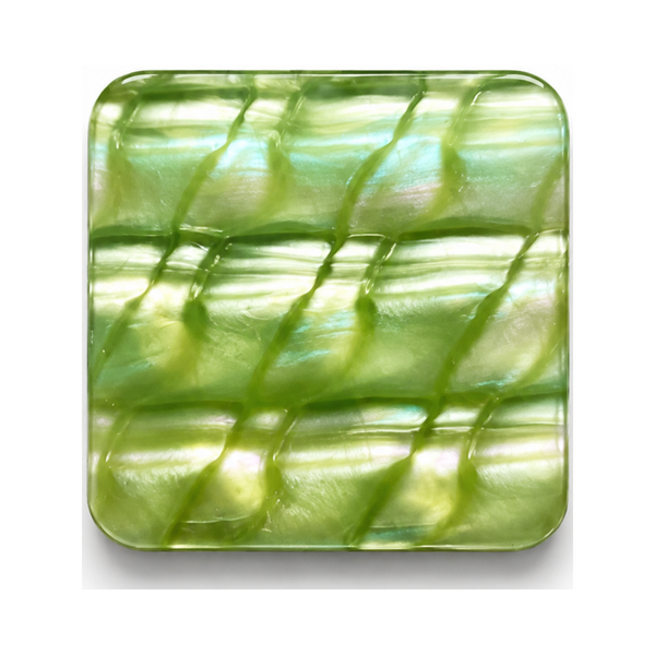 Sage-Glow cast acrylic sheet — fresh sage-green pearl with a woven, wave-like texture