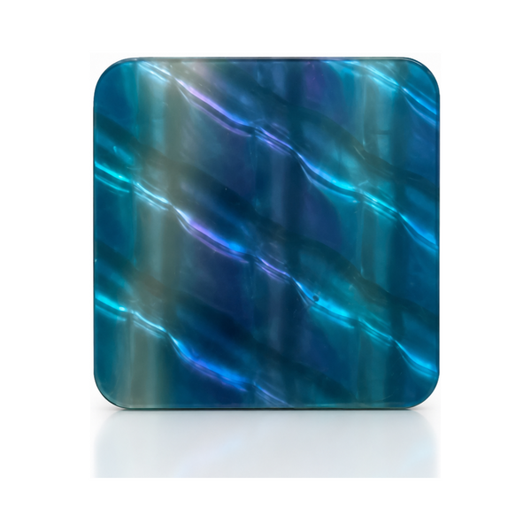 Mermaid Reef cast acrylic sheet — deep teal-blue pearl with a woven texture and flashes of violet iridescence