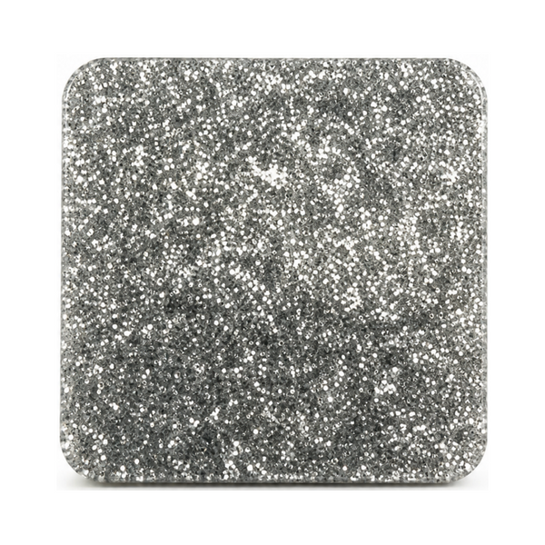 Platinum Glitter cast acrylic sheet — densely packed platinum-silver glitter with a brilliant sparkle