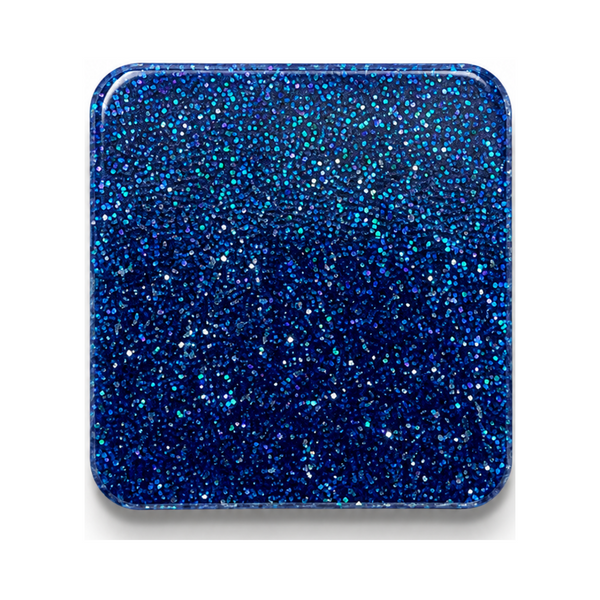 Royal Blue Shimmer cast acrylic sheet — densely packed royal-blue glitter with a deep, jewel-like sparkle