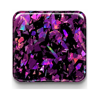 Electric Violet Shards cast acrylic sheet — holographic violet and magenta shards glittering over a deep plum base