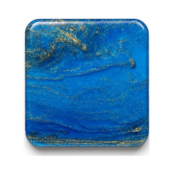 Ocean Shimmer cast acrylic sheet — rich ocean blues streaked with glowing gold shimmer