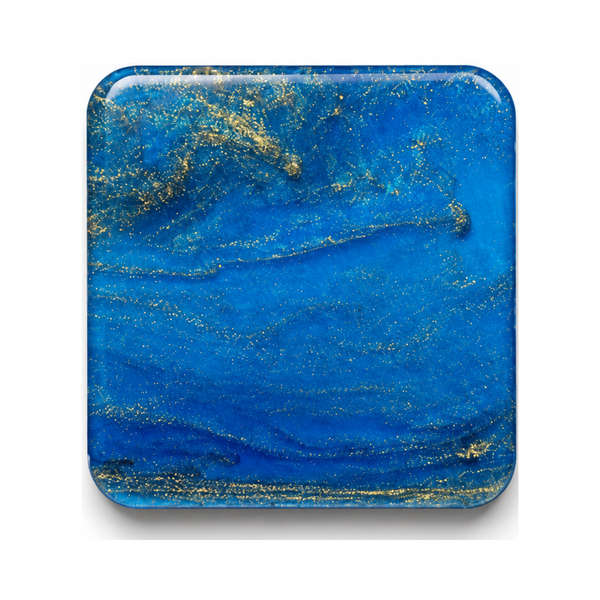 Ocean Shimmer cast acrylic sheet — rich ocean blues streaked with glowing gold shimmer