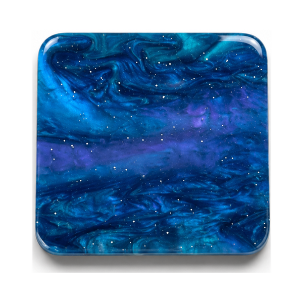 Twilight Galaxy cast acrylic sheet — swirling blues and purples dusted with starry sparkle, like a galaxy at twilight