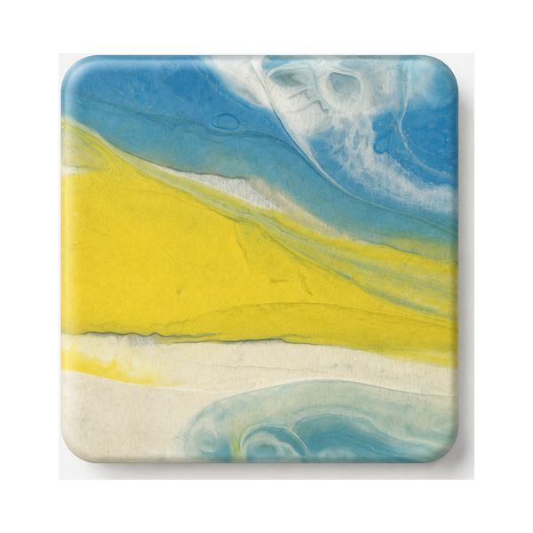 Lemon Coast cast acrylic sheet — sunny yellow, white and sky-blue swirls with a fresh coastal feel